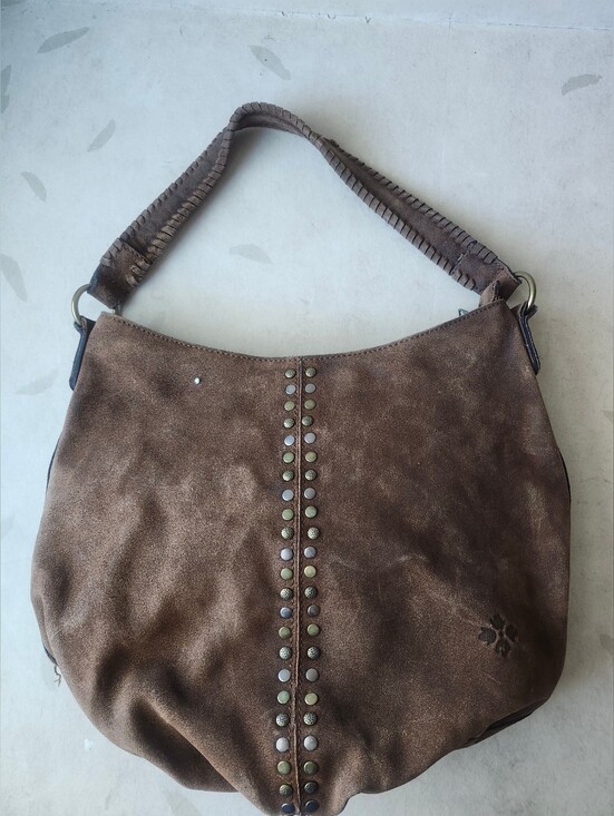 Patricia Nash Handbags - Patricia Nash Brown Suede Stud-Trim Hobo Shoulder Bag